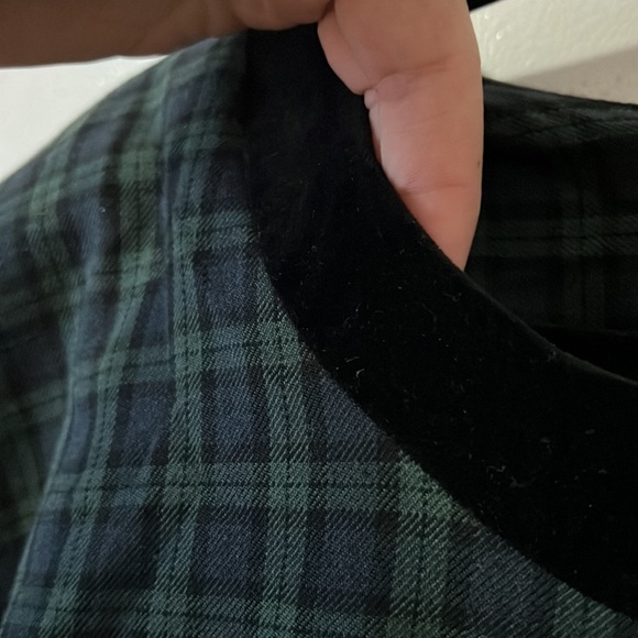 Plus size VTG Miss Dorby Dress Velvet Collar Green Navy Plaid Pleated (24WP) - Picture 7 of 10